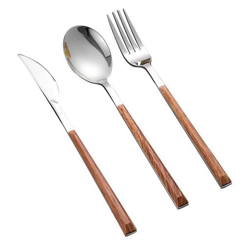 木柄木纹不锈钢西高档餐餐具牛排刀叉子勺子咖啡勺水果叉套装批发