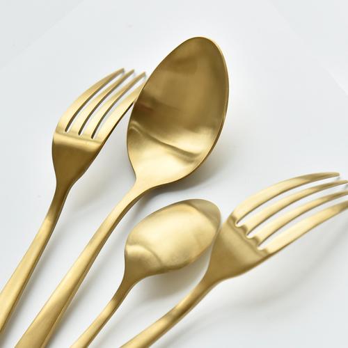 肆月 雾面镀金304不锈钢刀叉勺西餐餐具套装家用欧式金色刀叉套装