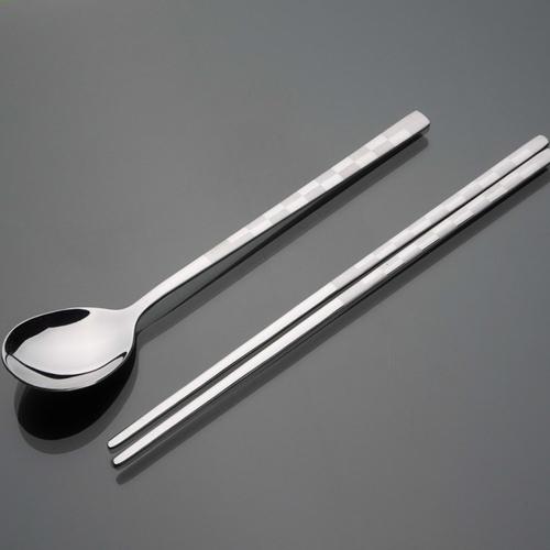 热销韩版餐具套装实心扁勺子 便携式不锈钢餐具扁筷子可刻字logo